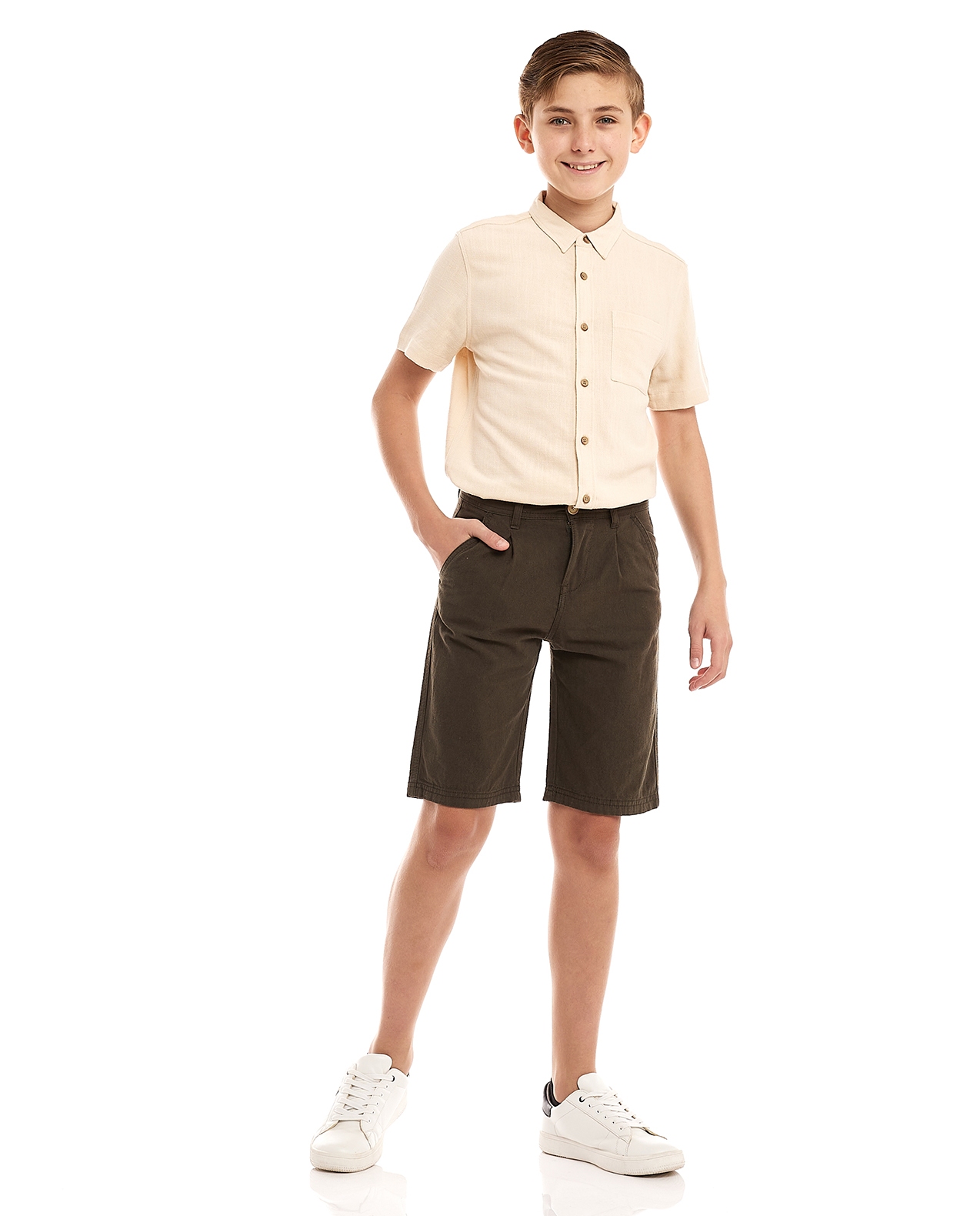 Solid Shorts with Button Closure