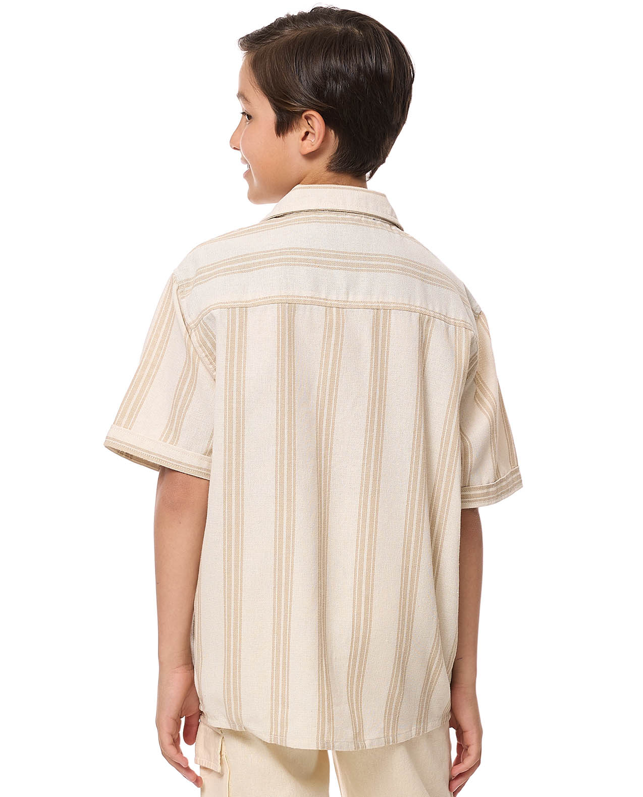 Striped Shirt with Revere Collar and Short Sleeves