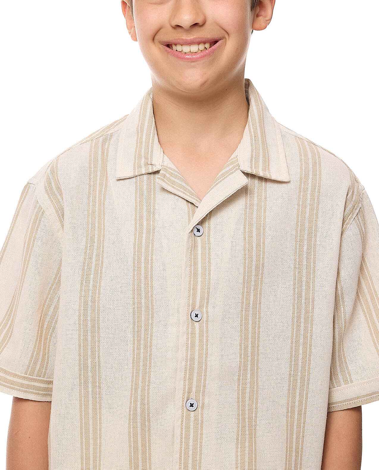 Striped Shirt with Revere Collar and Short Sleeves