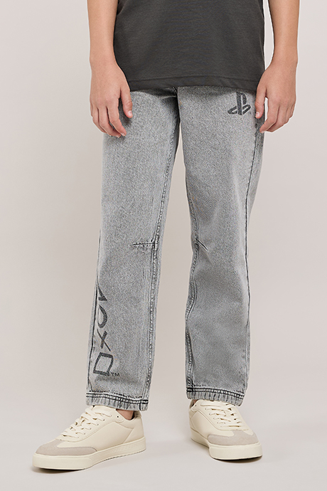Printed Relaxed Fit Jeans With Button Closure