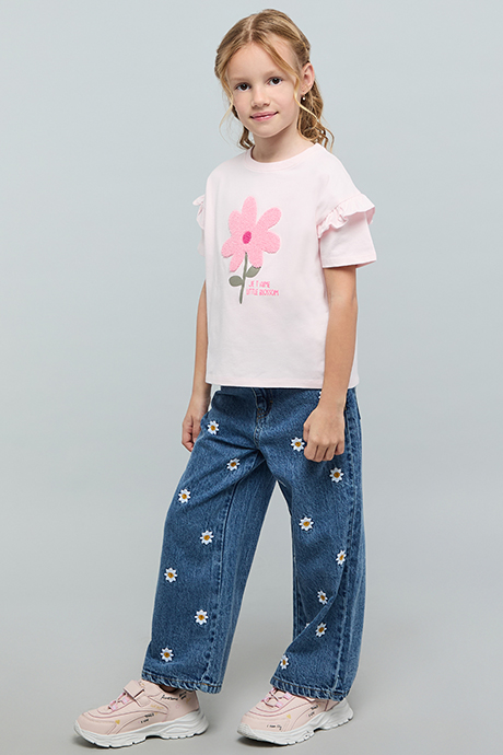 Embroidered Straight Fit Jeans with Button Closure