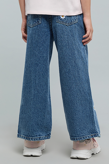 Embroidered Straight Fit Jeans with Button Closure
