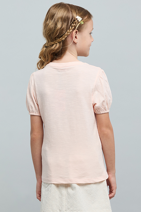 Embroidered Top with Crew Neck and Puff Sleeves