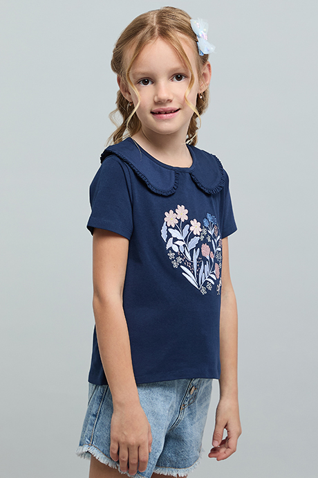 Printed Top with Peter Pan Collar and Short Sleeves