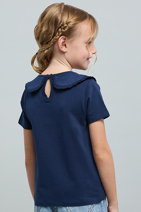 Printed Top with Peter Pan Collar and Short Sleeves