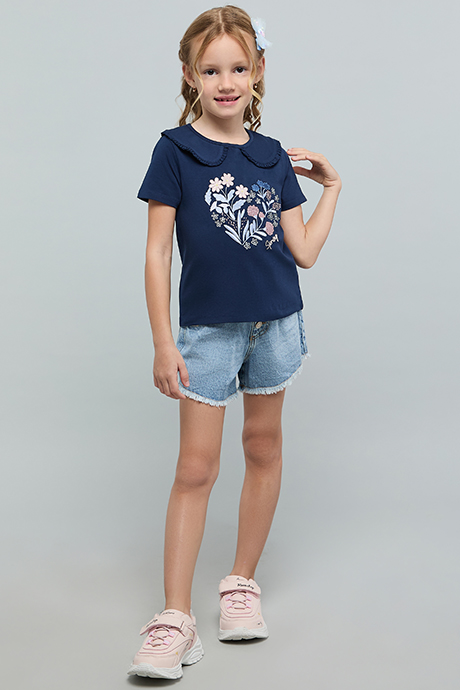 Printed Top with Peter Pan Collar and Short Sleeves