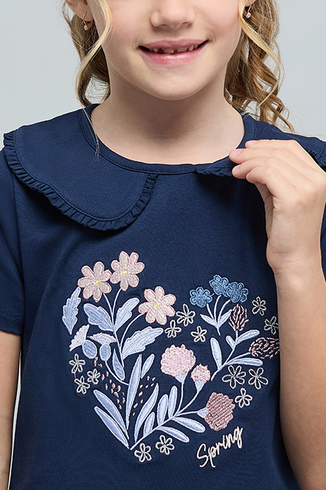 Printed Top with Peter Pan Collar and Short Sleeves