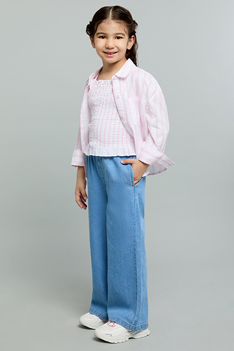Washed Wide Leg Jeans with Drawstring Waist