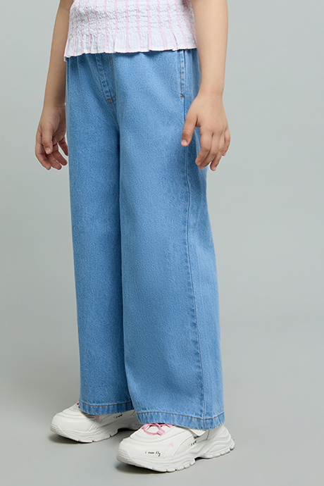 Washed Wide Leg Jeans with Drawstring Waist
