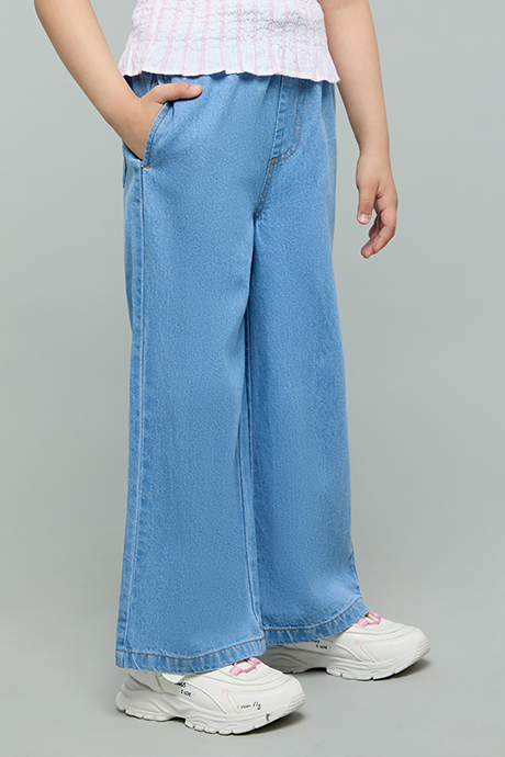 Washed Wide Leg Jeans with Drawstring Waist