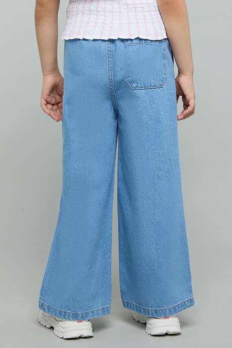 Washed Wide Leg Jeans with Drawstring Waist