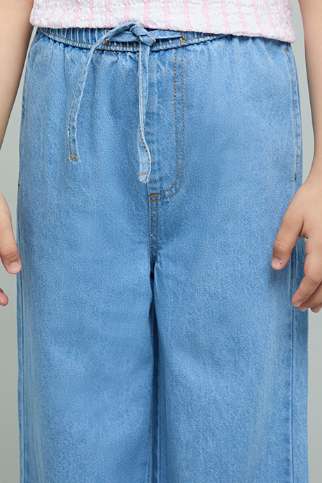 Washed Wide Leg Jeans with Drawstring Waist