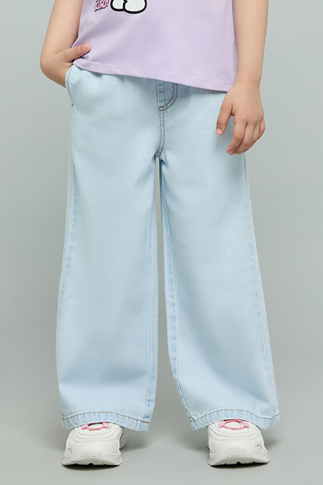 Washed Wide Leg Jeans with Drawstring Waist
