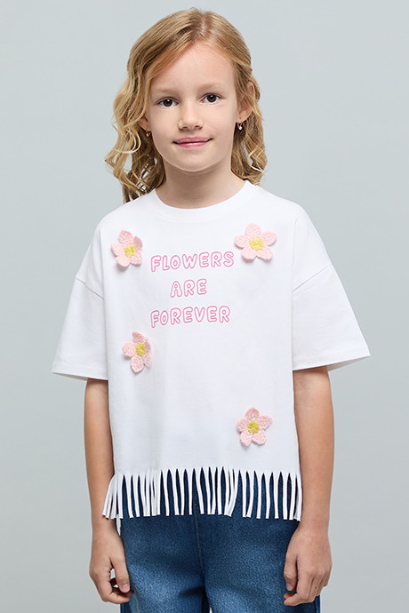 Appliqued Top with Crew Neck and Short Sleeves