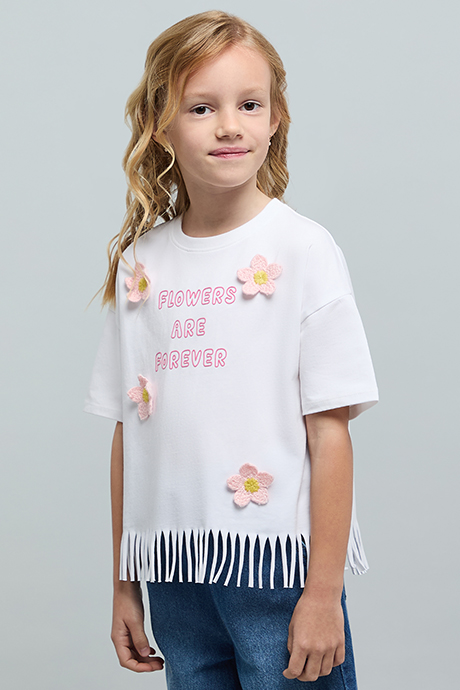 Appliqued Top with Crew Neck and Short Sleeves