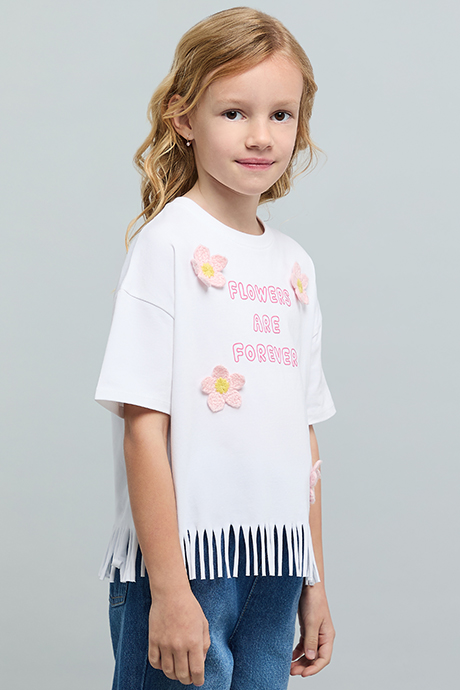 Appliqued Top with Crew Neck and Short Sleeves