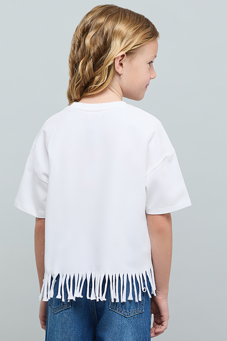 Appliqued Top with Crew Neck and Short Sleeves