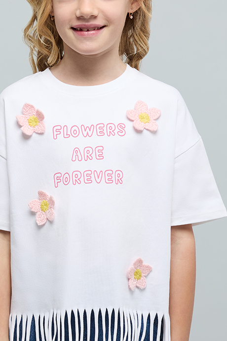 Appliqued Top with Crew Neck and Short Sleeves