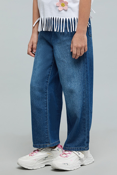 Washed Straight Fit Jeans with Button Closure