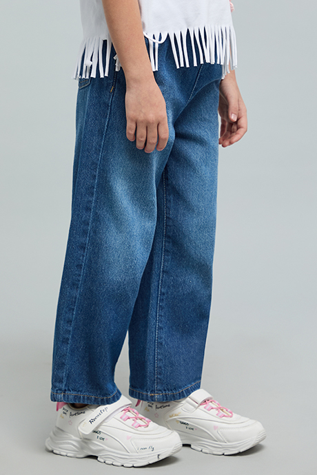 Washed Straight Fit Jeans with Button Closure