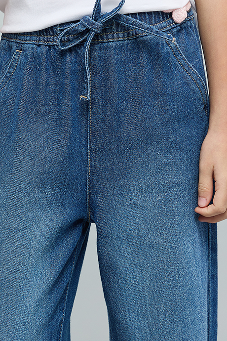 Washed Straight Fit Jeans with Button Closure