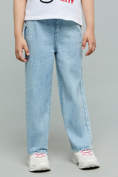 Washed Straight Fit Jeans with Button Closure