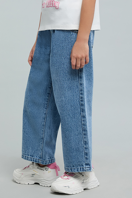 Washed Wide Leg Jeans with Drawstring Waist
