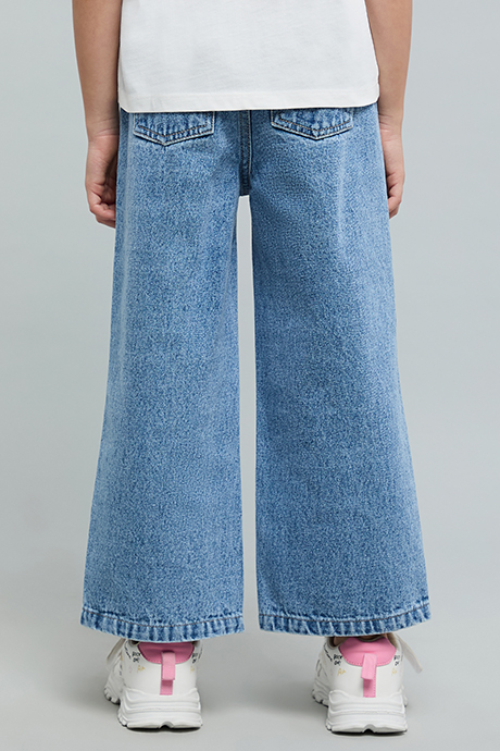 Washed Wide Leg Jeans with Drawstring Waist