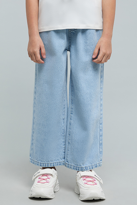Washed Wide Leg Jeans with Drawstring Waist