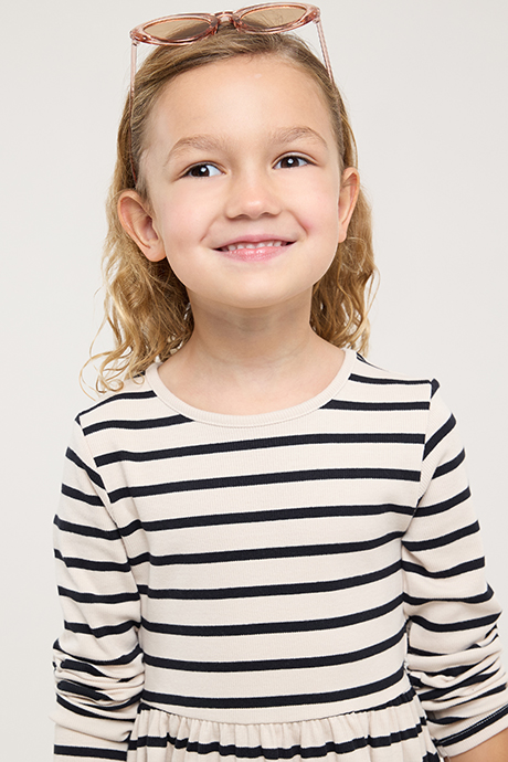 Striped Flared Dress with Crew Neck and Long Sleeves