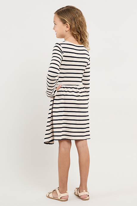Striped Flared Dress with Crew Neck and Long Sleeves
