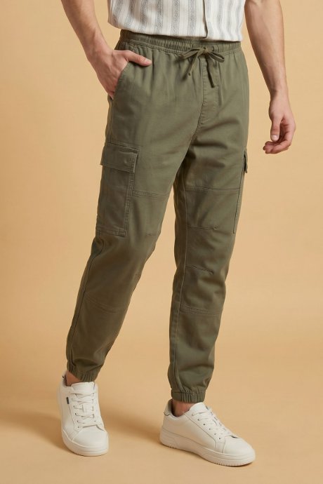 Solid Cargo Jogger Pants with Drawstring Waist