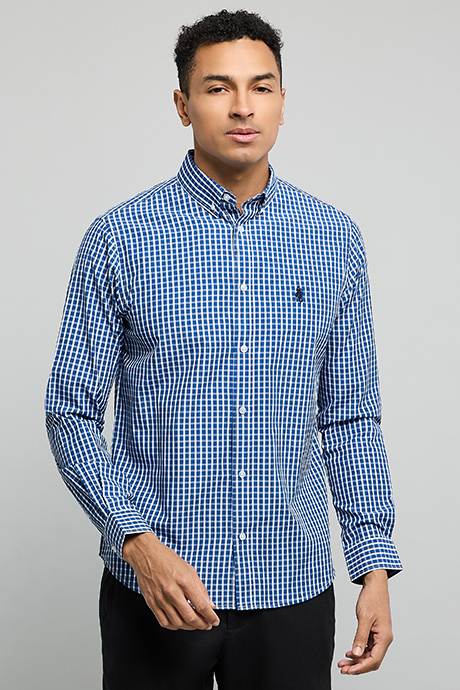 Checked Shirt with Button-Down Collar and Long Sleeves