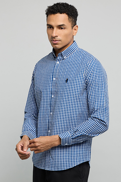 Checked Shirt with Button-Down Collar and Long Sleeves