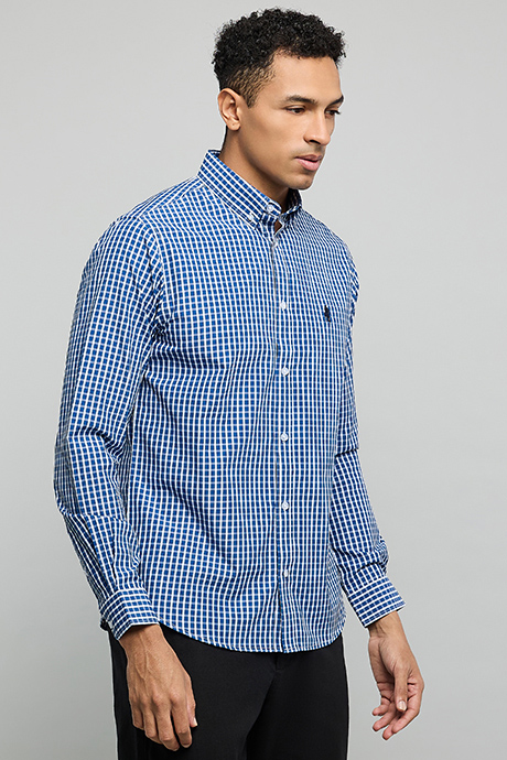 Checked Shirt with Button-Down Collar and Long Sleeves