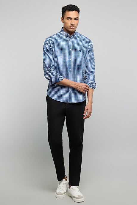 Checked Shirt with Button-Down Collar and Long Sleeves