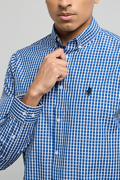 Checked Shirt with Button-Down Collar and Long Sleeves