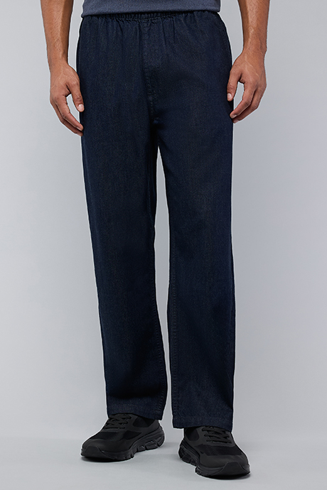 Solid Straight Fit Jeans with Elastic Waist