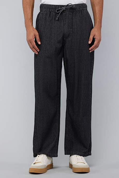 Washed Straight Fit Jeans with Elastic Waist
