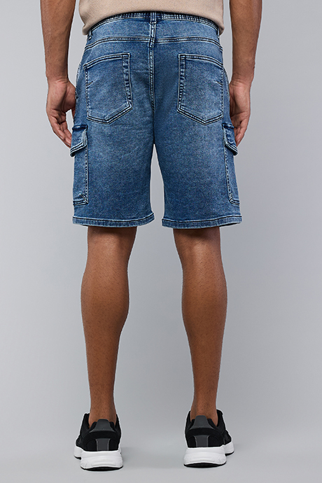Washed Cargo Denim Shorts with Drawstring Waist