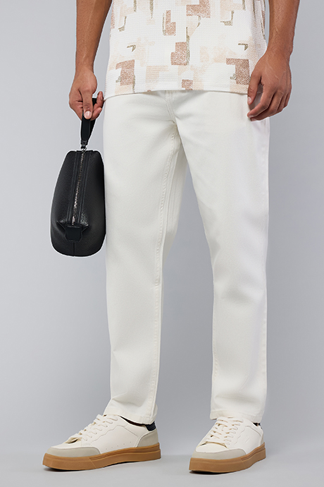 Solid Straight Fit Jeans with Button Closure