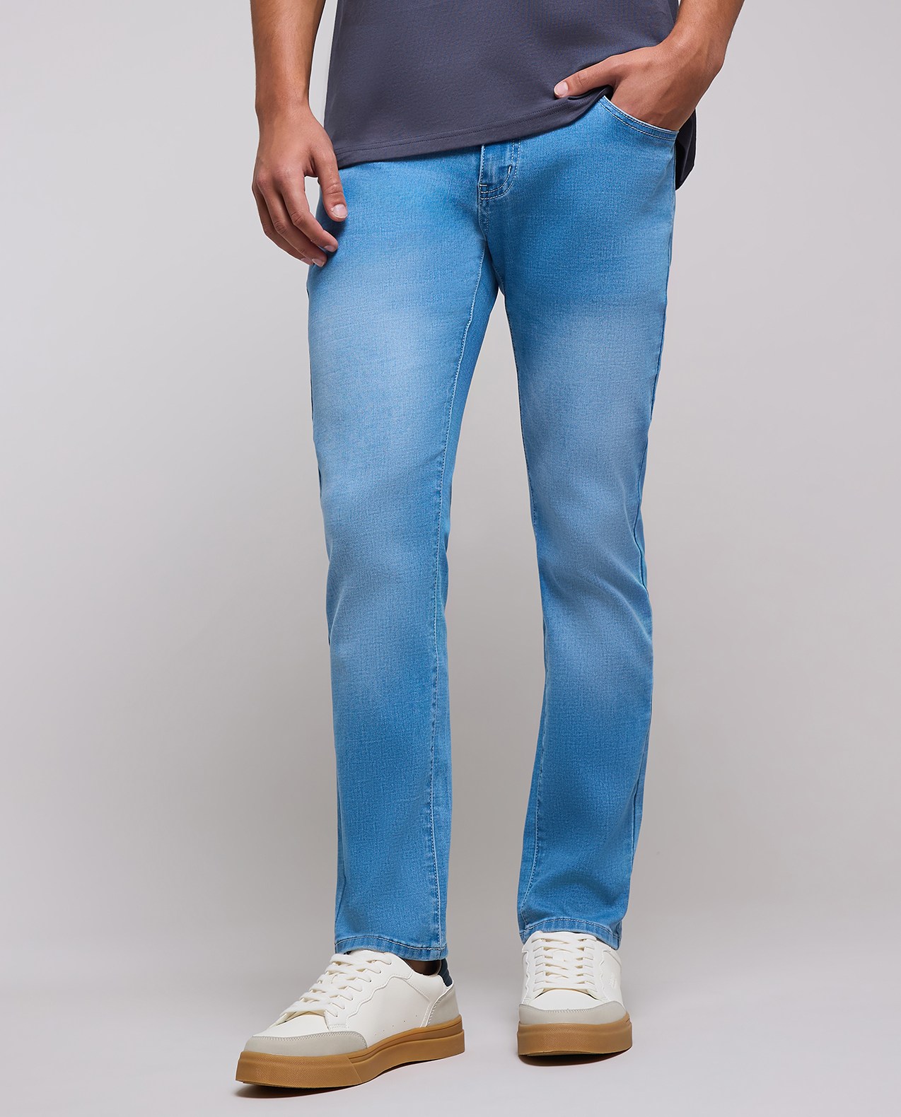 Faded Slim Fit Jeans with Button Closure