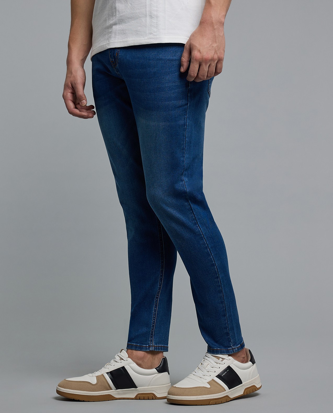 Faded Slim Fit Jeans with Button Closure