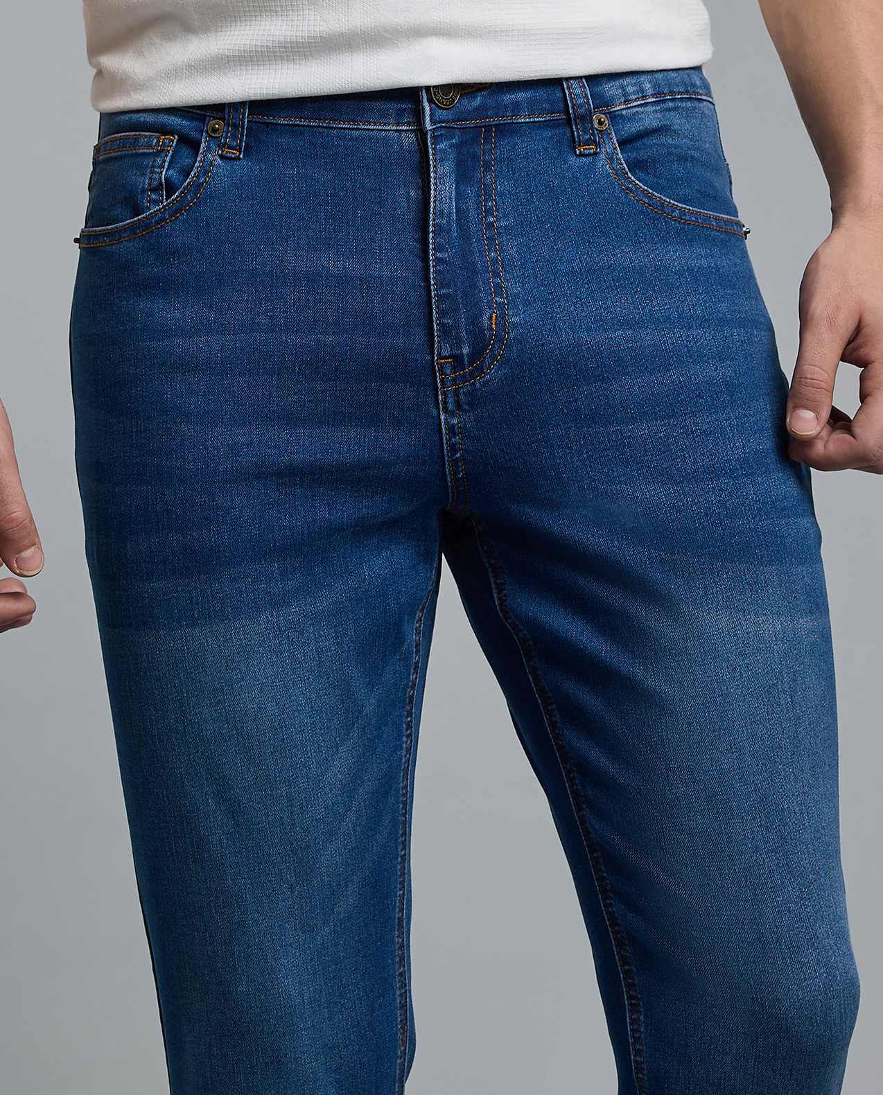 Faded Slim Fit Jeans with Button Closure