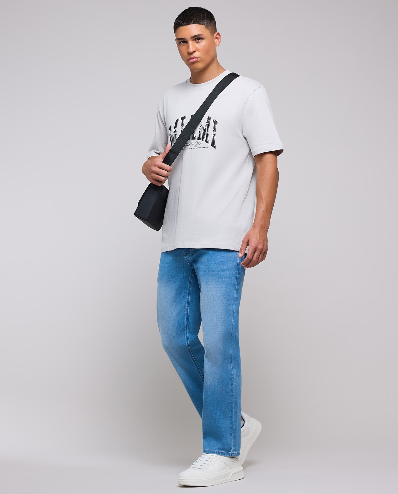 Faded Straight Fit Jeans with Button Closure