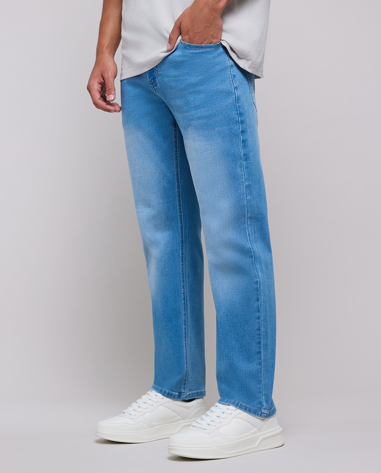 Faded Straight Fit Jeans with Button Closure