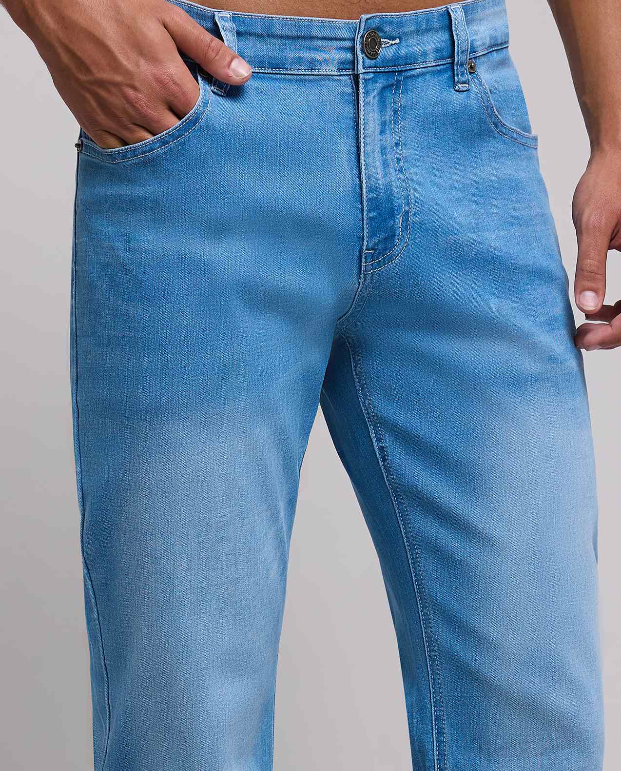 Faded Straight Fit Jeans with Button Closure