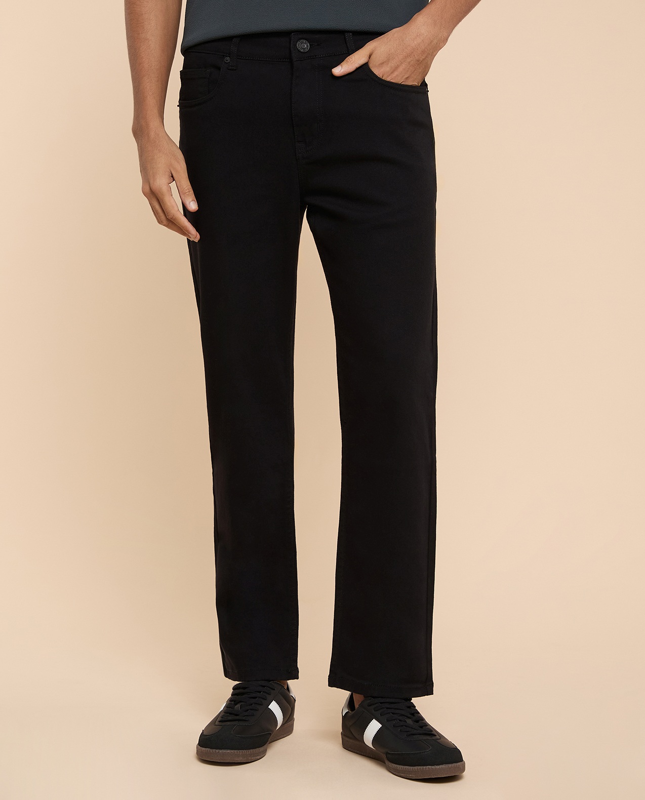 Solid Straight Fit Jeans with Button Closure