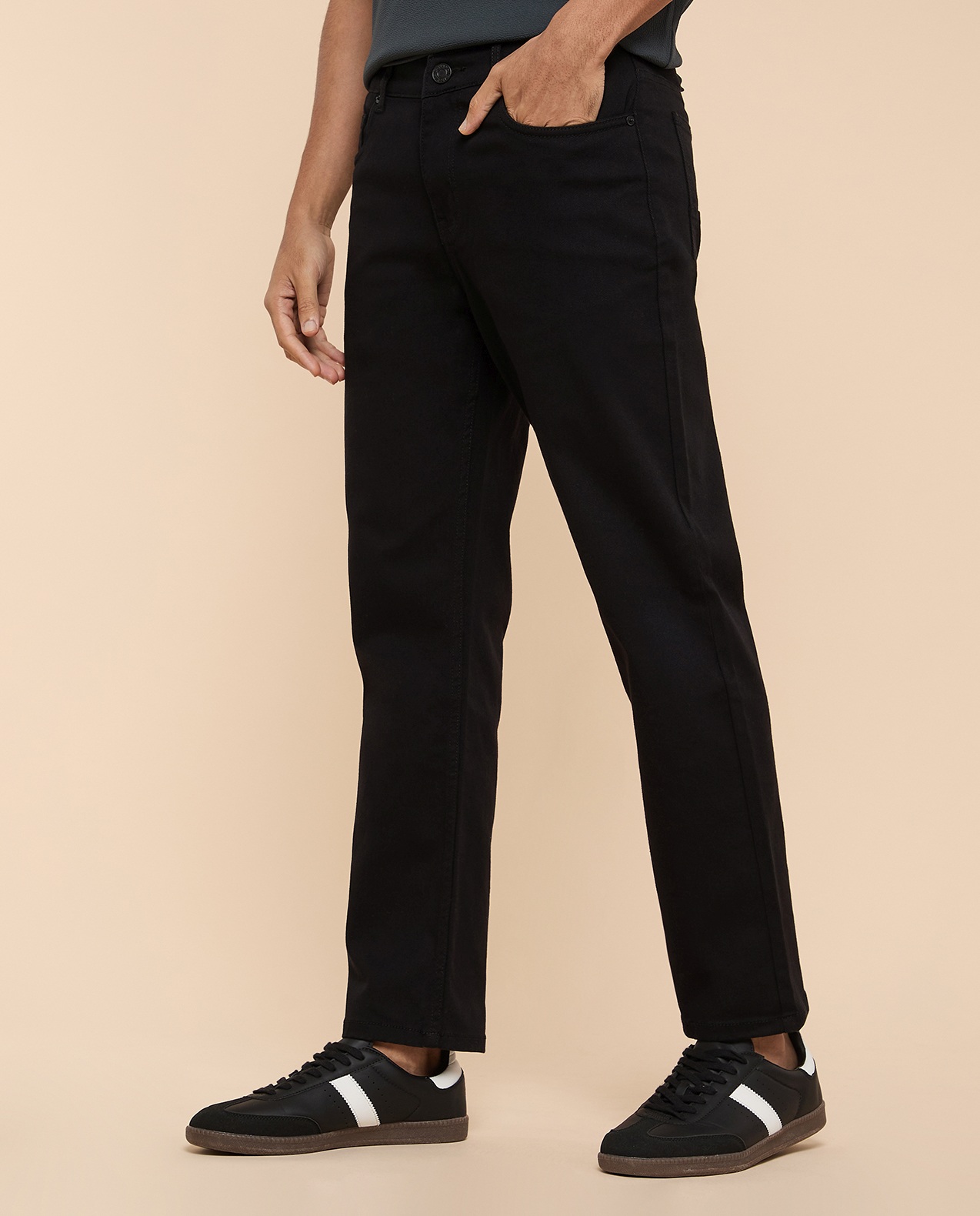 Solid Straight Fit Jeans with Button Closure