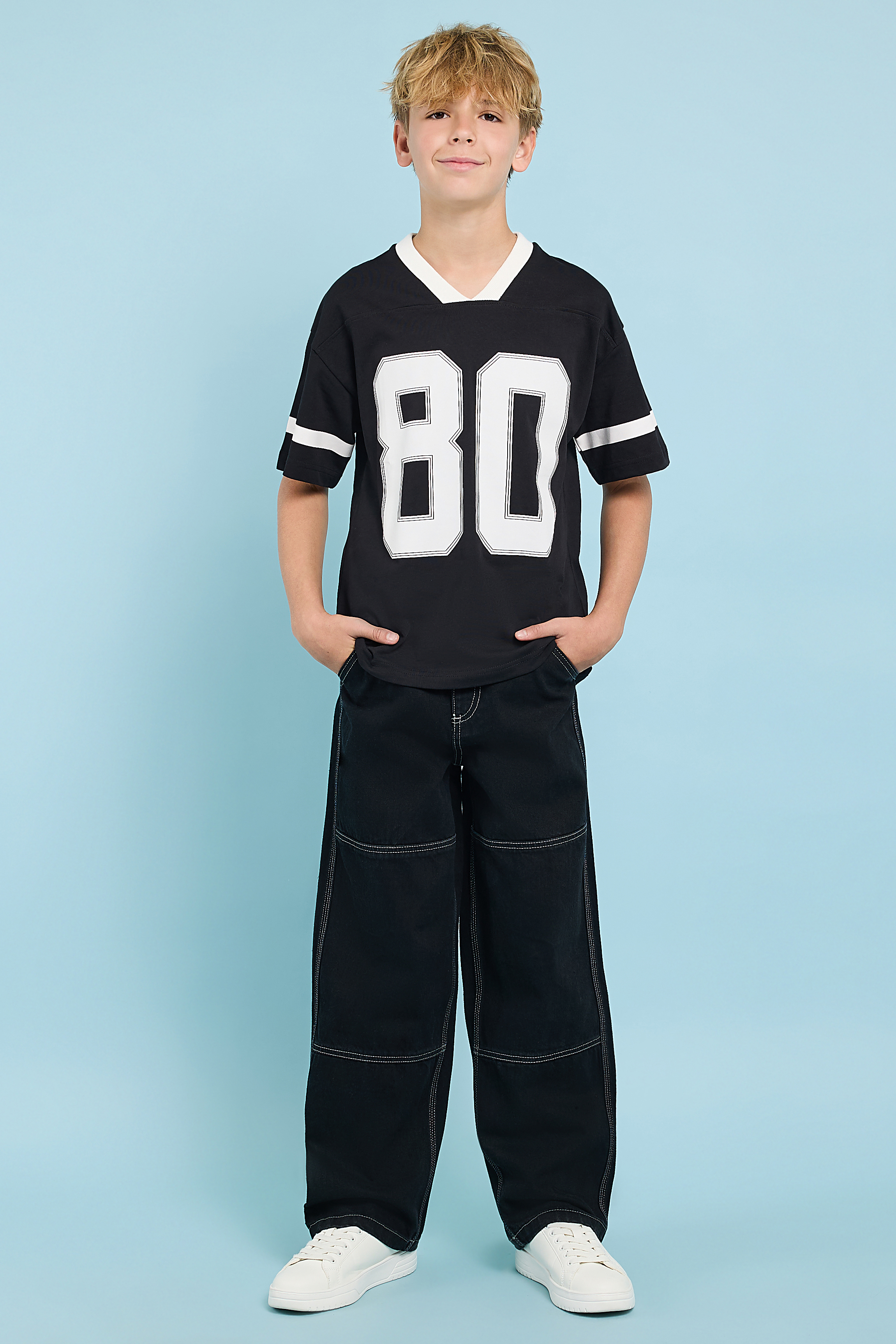 Seam Detail Loose Fit Jeans with Button Closure